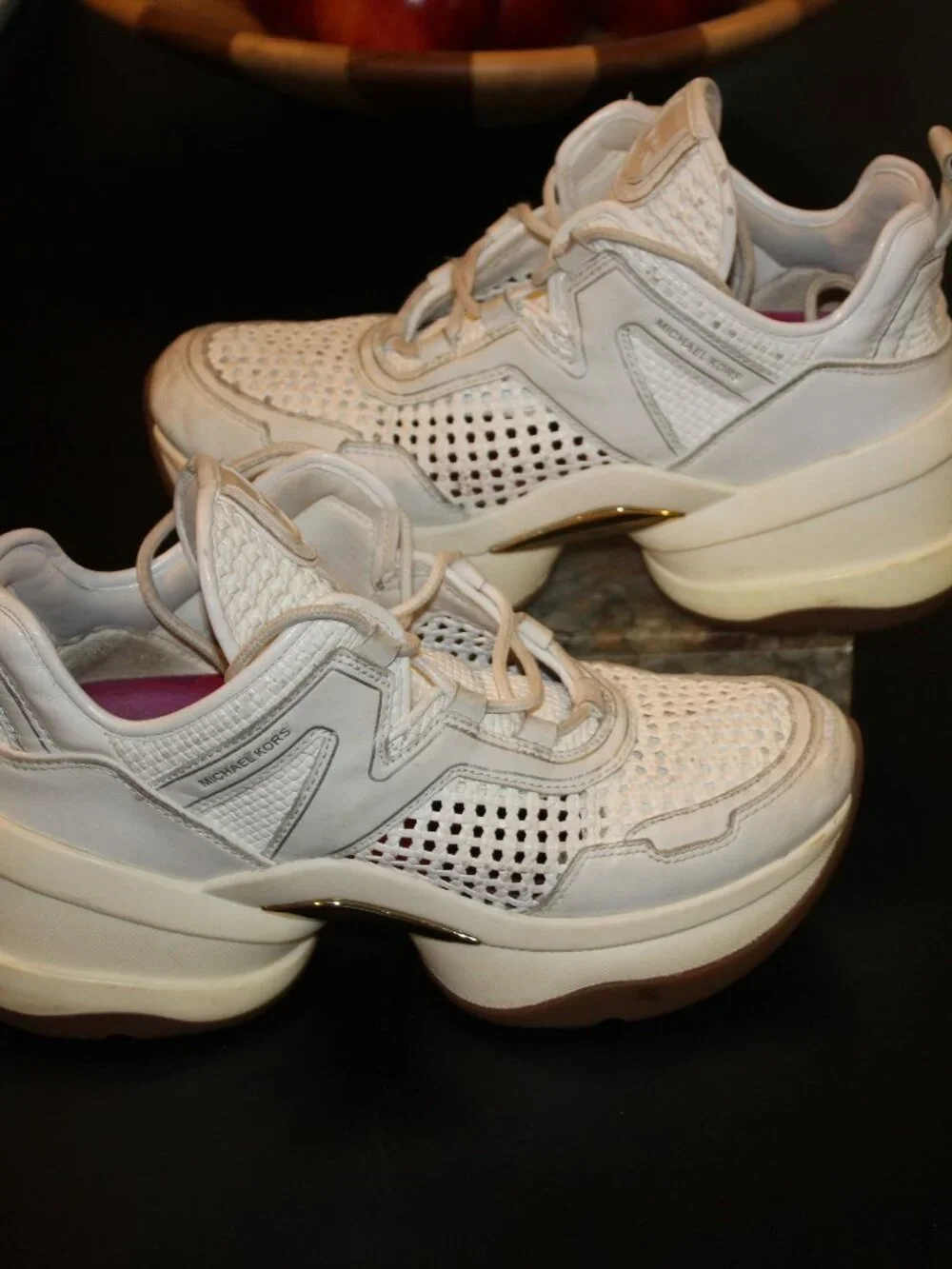 Michael Kors Olympia Platform Trainer Sz 9.5M Women Shoes Sneakers White / Gold